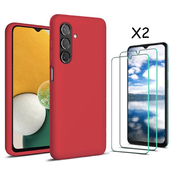 Ntech Hoesje Geschikt Voor Samsung Galaxy A13 5G / A04s hoesje silicone soft back cover - met Screenprotector 2 PACK – Rood