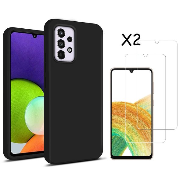 Ntech Hoesje Geschikt Voor Samsung Galaxy A33 hoesje silicone soft cover Zwart - Hoesje Geschikt Voor Samsung Galaxy A33 5G Silicone colour hoesje - Galaxy A33 case Liquid Nano Silicone cover - A33 Screenprotector 2 pack