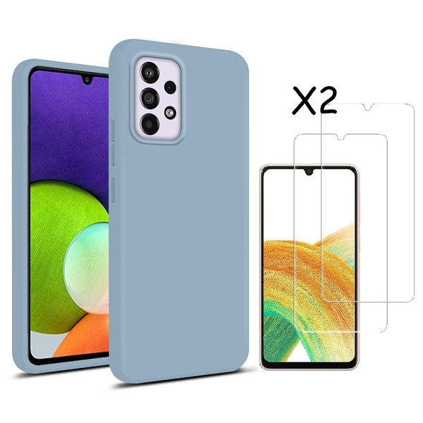 Ntech Hoesje Geschikt Voor Samsung Galaxy A33 hoesje silicone soft cover Licht Blauw - Hoesje Geschikt Voor Samsung Galaxy A33 5G Silicone colour hoesje - Galaxy A33 case Liquid Nano Silicone cover - A33 Screenprotector 2 pack