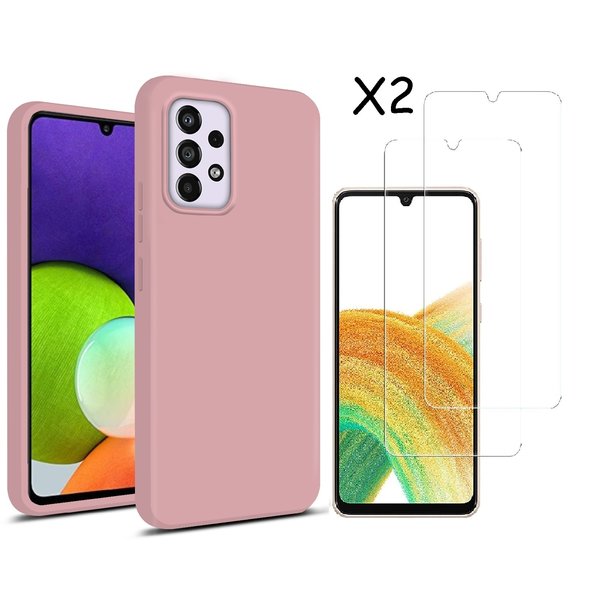 Ntech Hoesje Geschikt Voor Samsung Galaxy A33 hoesje silicone soft cover Licht roze - Hoesje Geschikt Voor Samsung Galaxy A33 5G Silicone colour hoesje - Galaxy A33 case Liquid Nano Silicone cover - A33 Screenprotector 2 pack