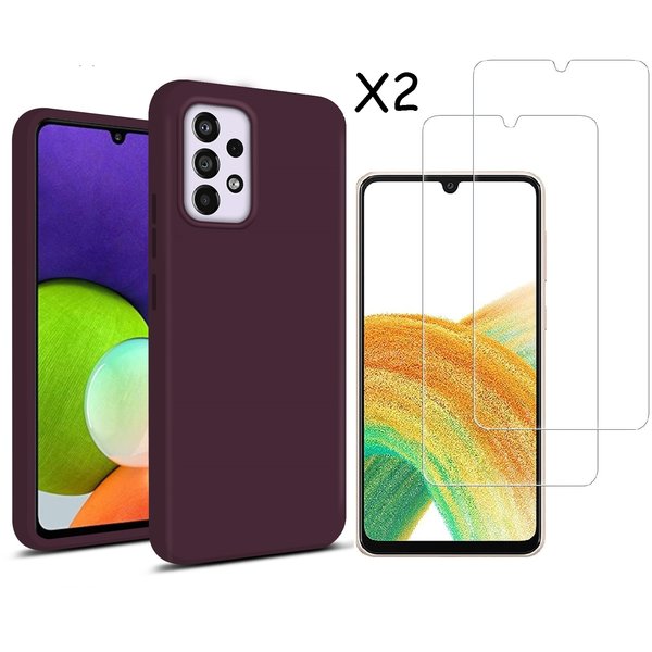 Ntech Hoesje Geschikt Voor Samsung Galaxy A33 hoesje silicone soft cover Wine Rood - Hoesje Geschikt Voor Samsung Galaxy A33 5G Silicone colour hoesje - Galaxy A33 case Liquid Nano Silicone cover - A33 Screenprotector 2 pack