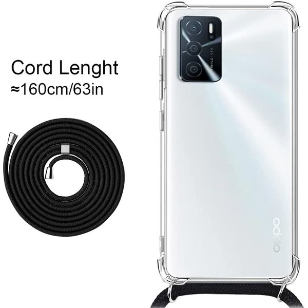 Ntech Hoesje Geschikt voor Oppo A16 / A16s Hoesje transparant silicone met Koord - Hoesje Geschikt voor Oppo A16/A16S/A54S/A55 5G hoesje met koord - hoesje Hoesje Geschikt voor Oppo A54S/A55 5GA94 met koord draagkoord TPU backcover - Zwart