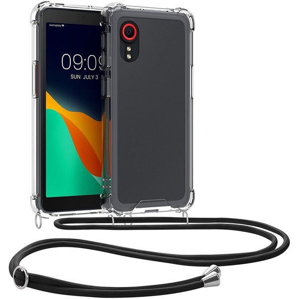 Ntech Xcover 5 Hoesje transparant silicone met Koord - Samsung Galaxy Xcover 5 hoesje met koord - hoesje Samsung Galaxy Xcover 5 met koord draagkoord TPU backcover - Zwart