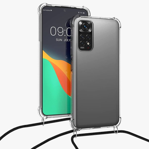 oTronica Geschikt voor Xiaomi Redmi Note 11 hoesje met koord transparant Siliconen Zwart – Geschikt voor Xiaomi Redmi Note 11 backcover – Geschikt voor Xiaomi Redmi Note 11 case – oTronica koord hoesje Geschikt voor Xiaomi