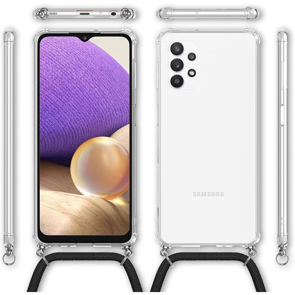 oTronica Hoesje Geschikt Voor Samsung Galaxy A72 hoesje met koord transparant Siliconen Zwart – A72 backcover – Hoesje Geschikt Voor Samsung Galaxy A72 case – oTronica koord hoesje Hoesje Geschikt Voor Samsung Galaxy