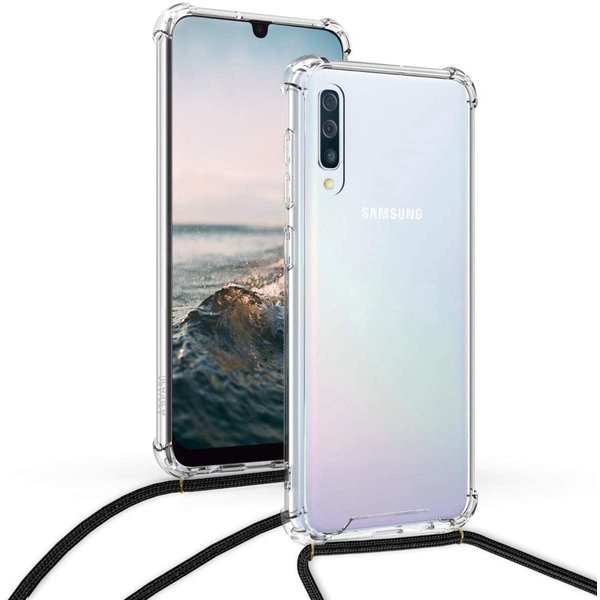 oTronica Hoesje Geschikt Voor Samsung Galaxy A50 hoesje met koord transparant Siliconen Zwart – A50 backcover – Hoesje Geschikt Voor Samsung Galaxy A50 case – oTronica koord hoesje Hoesje Geschikt Voor Samsung Galaxy