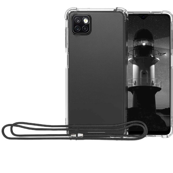 oTronica Hoesje Geschikt Voor Samsung Galaxy A22 5G hoesje met koord transparant Siliconen Zwart – A22 5G backcover – Hoesje Geschikt Voor Samsung Galaxy A22 5G case – oTronica koord hoesje Hoesje Geschikt Voor Samsung Galaxy