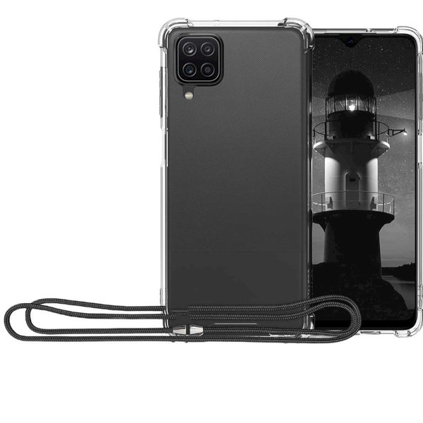 oTronica Hoesje Geschikt Voor Samsung Galaxy A22 4G hoesje met koord transparant Siliconen Zwart – A22 4G backcover – Hoesje Geschikt Voor Samsung Galaxy A22 4G case – oTronica koord hoesje Hoesje Geschikt Voor Samsung Galaxy