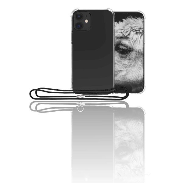 oTronica Geschikt voor iPhone 12 mini hoesje met koord transparant Siliconen Zwart – Geschikt voor iPhone 12 mini backcover - Geschikt voor iPhone 12 mini case – oTronica koord hoesje Geschikt voor iPhone