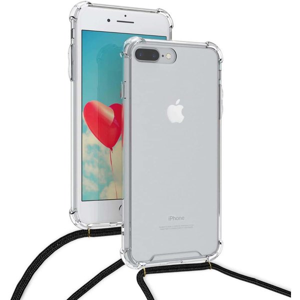 oTronica Geschikt voor iPhone 7 plus hoesje met koord transparant Siliconen Zwart – Geschikt voor iPhone 8 plus backcover - Geschikt voor iPhone 7 plus case – oTronica koord hoesje Geschikt voor iPhone