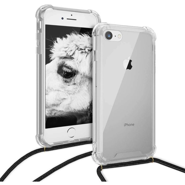 oTronica Geschikt voor iPhone 8 hoesje met koord transparant Siliconen Zwart – Geschikt voor iPhone 8 backcover - Geschikt voor iPhone 7 case – oTronica koord hoesje Geschikt voor iPhone