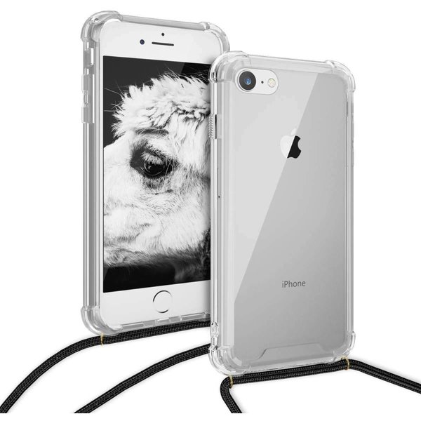 oTronica Geschikt voor iPhone 7 hoesje met koord transparant Siliconen Zwart – Geschikt voor iPhone 8 backcover - Geschikt voor iPhone 7 case – oTronica koord hoesje Geschikt voor iPhone