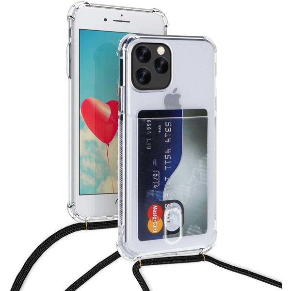 oTronica Geschikt voor iPhone 12 Pro Max Koord Hoesje Met Pashouder Koord Zwart - Geschikt voor iPhone 12 Pro Max backcover - Geschikt voor iPhone 12 Pro Max case – hoesje met pasje Geschikt voor iPhone - oTronica koord hoesje Geschikt voor iPhone