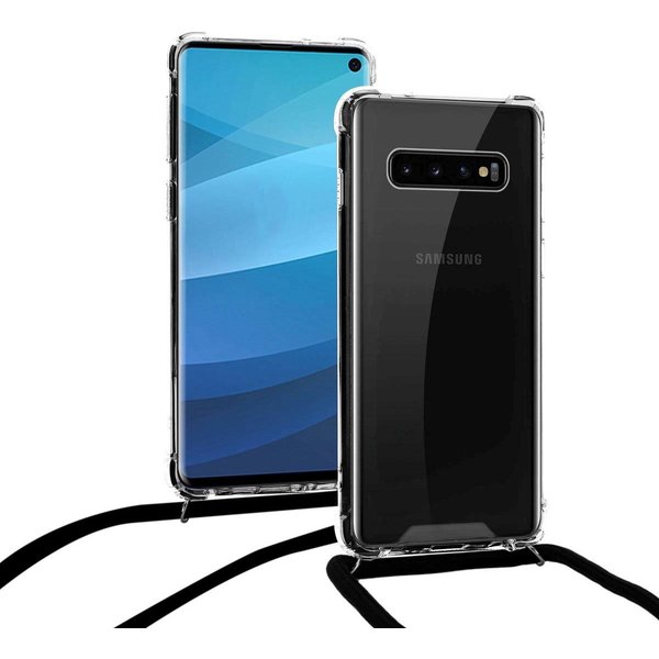 oTronica Hoesje Geschikt Voor Samsung Galaxy S10 Plus hoesje met koord transparant Siliconen Zwart – S10 plus backcover – Hoesje Geschikt Voor Samsung Galaxy S10 plus case – oTronica koord hoesje Hoesje Geschikt Voor Samsung Galaxy