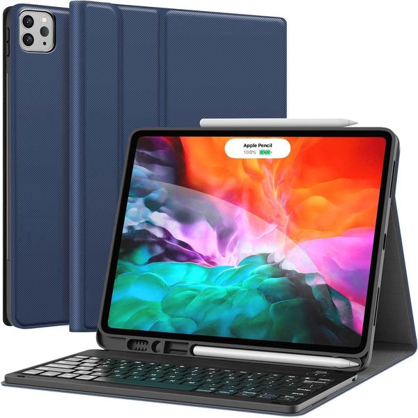 Ntech iPad Pro 11 2018  Keyboard Hoes Blauw - iPad 11 inch Hoes Met Penhouder -  iPad 11 inch hoes - Smart Book Case - iPad keyboard case