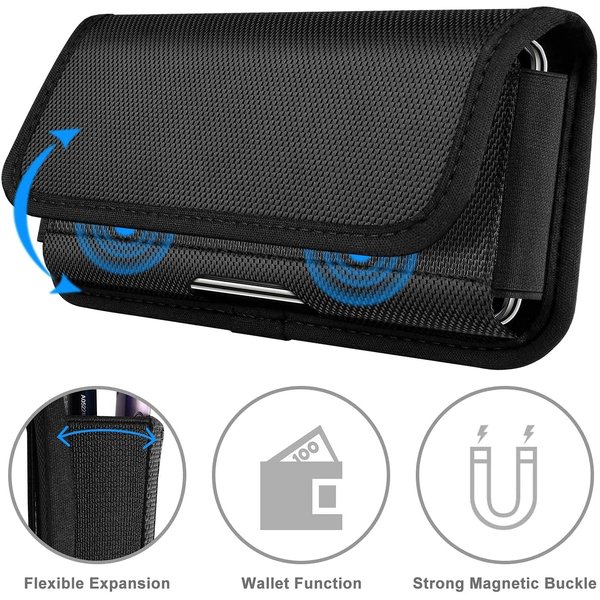 Ntech Riem Holster Hoesje - Universeel Telefoonhoesje Nylon Holster 5.5 Hoesje Geschikt Voor Samsung Galaxy A52 / A72 / A02s / A12 / A42 / A02s / A51 / A50 / A70 / A71 / A21s / Zwart