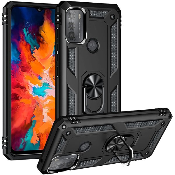 Ntech Hoesje geschikt voor Moto G71 hoes Hybrid Armor Anti-Shock hoesje Zwart - Hoesje geschikt voor Moto G71 Hoesje kickstand Ring houder cover TPU backcover hoesje