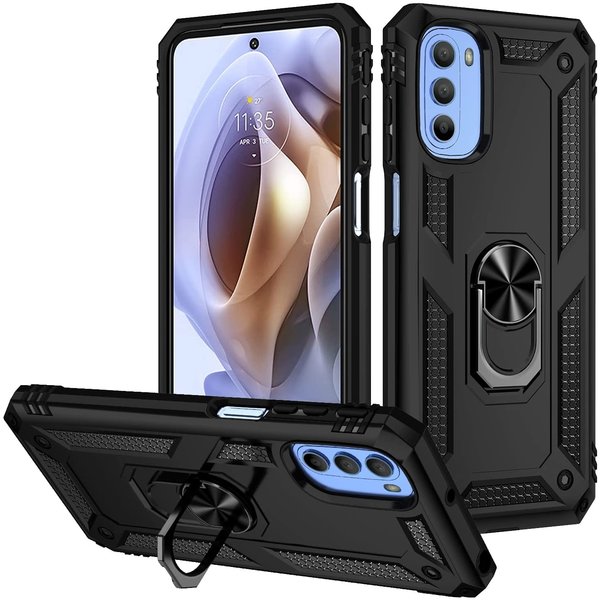 Ntech Hoesje geschikt voor Moto G41 / Hoesje geschikt voor Moto G31 hoesje Hybrid Armor Anti-Shock hoesje Zwart - Hoesje geschikt voor Moto G31 / G41 Hoesje kickstand Ring houder cover TPU backcover hoesje