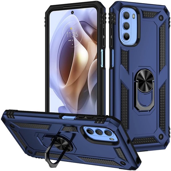 Ntech Hoesje geschikt voor Moto G41 / Hoesje geschikt voor Moto G31 hoesje Hybrid Armor Anti-Shock hoesje Blauw - Hoesje geschikt voor Moto G31 / G41 Hoesje kickstand Ring houder cover TPU backcover hoesje