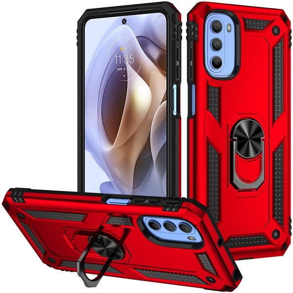 Ntech Hoesje geschikt voor Moto G41 / Hoesje geschikt voor Moto G31 hoesje Hybrid Armor Anti-Shock hoesje Rood - Hoesje geschikt voor Moto G31 / G41 Hoesje kickstand Ring houder cover TPU backcover hoesje