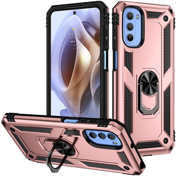 Ntech Hoesje geschikt voor Moto G41 / Hoesje geschikt voor Moto G31 hoesje Hybrid Armor Anti-Shock hoesje Rose Goud - Hoesje geschikt voor Moto G31 / G41 Hoesje kickstand Ring houder cover TPU backcover hoesje