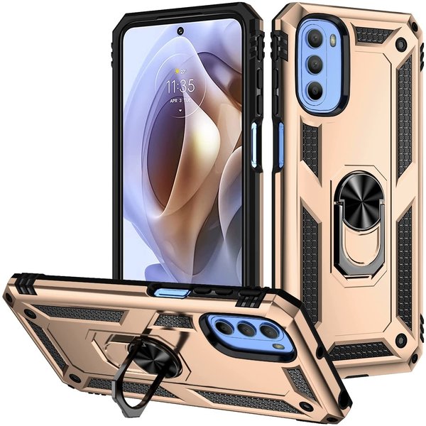 Ntech Hoesje geschikt voor Moto G41 / Hoesje geschikt voor Moto G31 hoesje Hybrid Armor Anti-Shock hoesje Goud - Hoesje geschikt voor Moto G31 / G41 Hoesje kickstand Ring houder cover TPU backcover hoesje