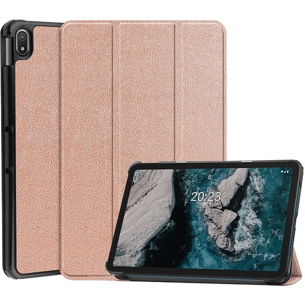 Ntech Hoesje geschikt voor Nokia T20 hoes boekcase Rose Goud - Hoesje geschikt voor Nokia T20 hoesje cover smart hoes - hoes Hoesje geschikt voor Nokia T20 Kunstleer - Hoesje geschikt voor Nokia T20 case - T20 Trifold smart Cover