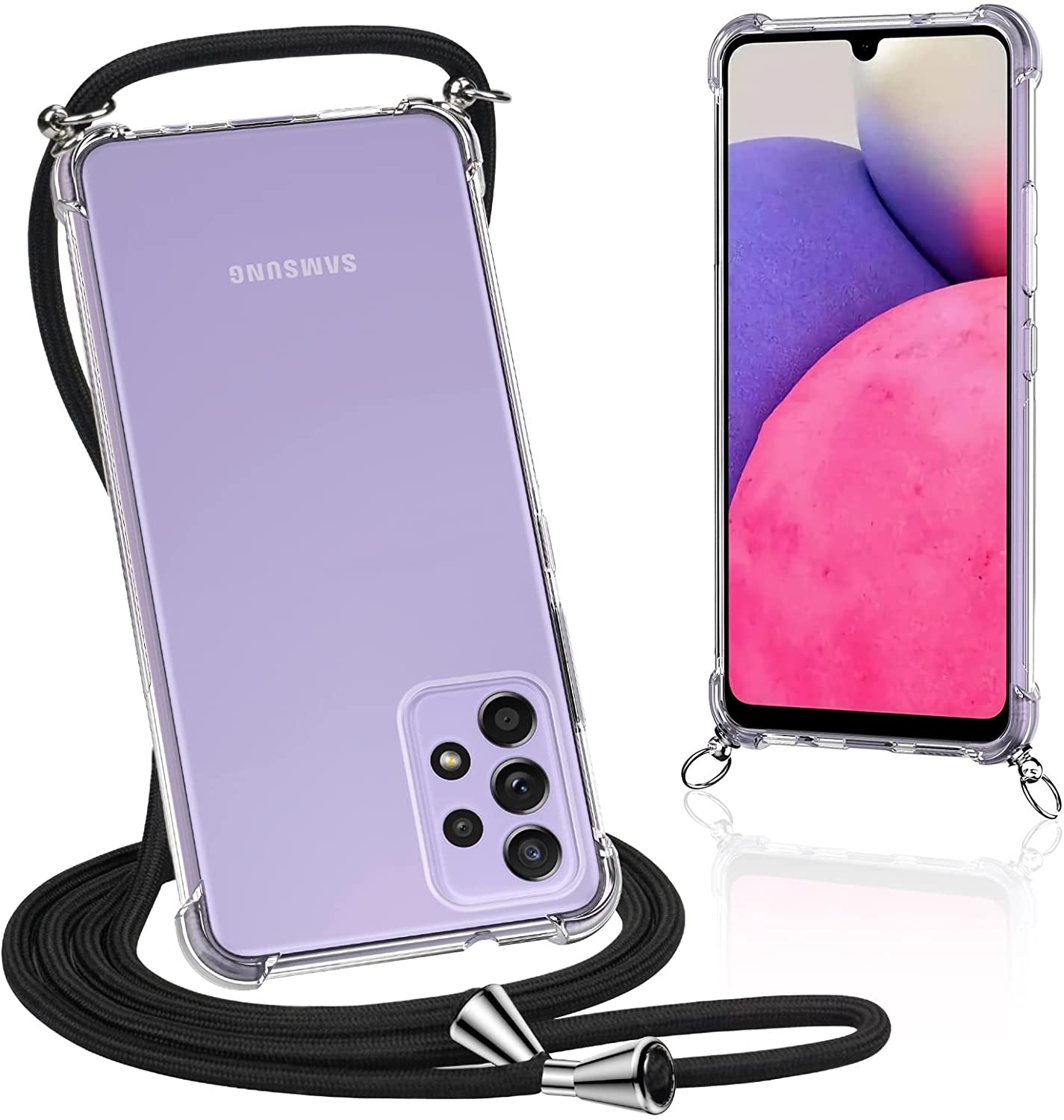 A03 Core hoesje met transparant Siliconen Zwart – Samsugn Galaxy A03 Core Koord – Samsung A03 core hoes backcover - Phonecompleet.nl