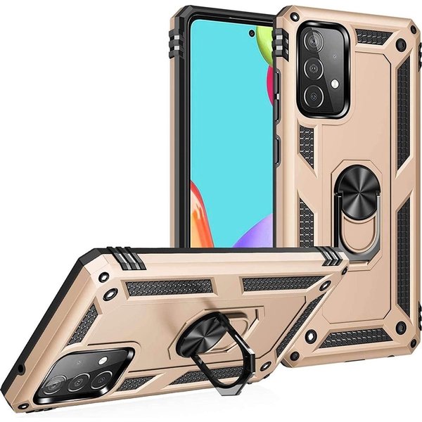 Ntech Hoesje Geschikt voor Oppo A16 hoesje Hybrid Armor Anti-Shock hoesje Goud - Hoesje Geschikt voor Oppo A16 - A16 Hoesje kickstand Ring houder cover TPU backcover hoesje