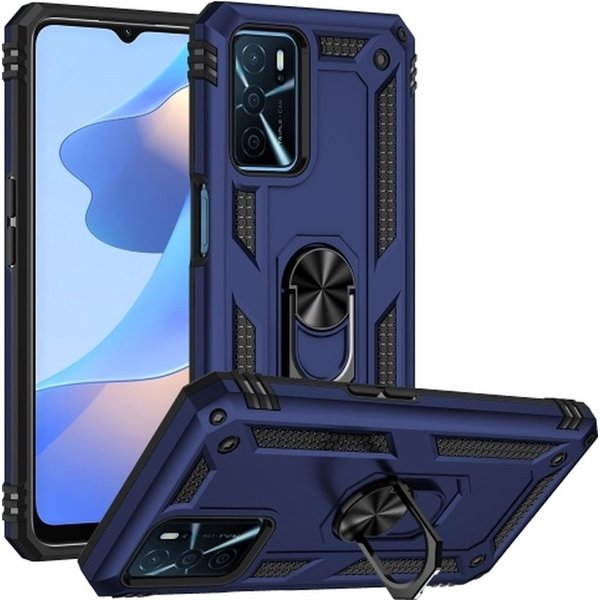 Ntech Oppo A16 hoesje Hybrid Armor Anti-Shock hoesje Blauw - Oppo A16 - A16 Hoesje kickstand Ring houder cover TPU backcover hoesje