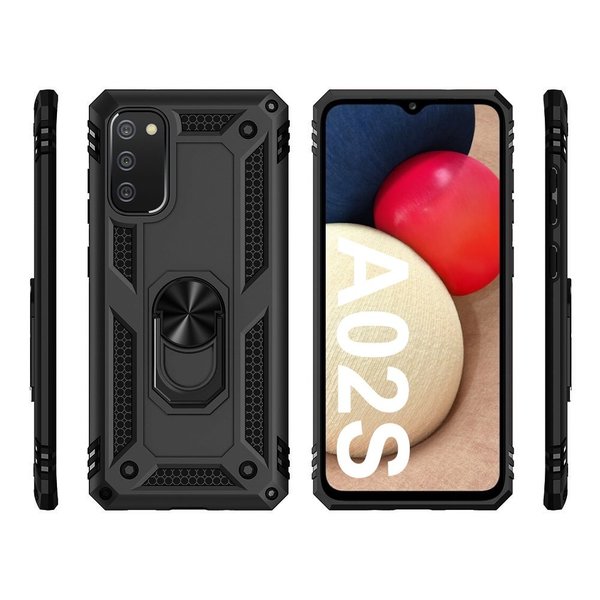 Ntech Hoesje Geschikt Voor Samsung Galaxy A02s hoesje Hybrid Armor Anti-Shock hoesje Zwart - Galaxy A02s / A02s Hoesje kickstand Ring houder cover TPU backcover hoesje