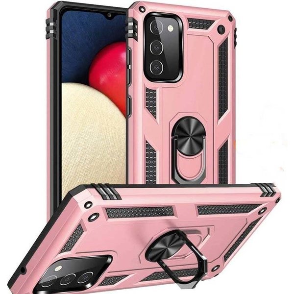 Ntech Hoesje Geschikt Voor Samsung Galaxy A02s hoesje Hybrid Armor Anti-Shock hoesje Rose Goud - Galaxy A02s / A02s Hoesje kickstand Ring houder cover TPU backcover hoesje