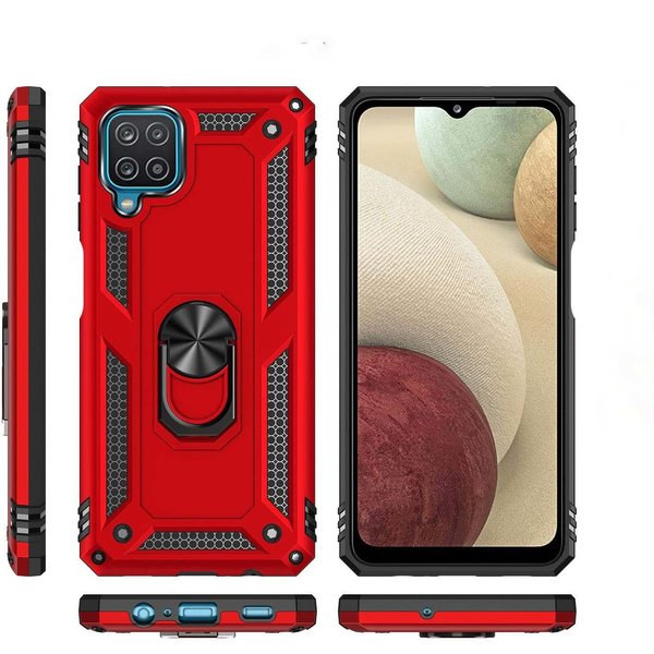 oTronica Hoesje Geschikt Voor Samsung Galaxy A12 5G Hoesje Armor Anti-shock Backcover Rood - Galaxy A12 5G - A12 5G Backcover kickstand Ring houder cover TPU backcover oTronica