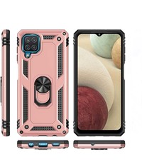 oTronica Samsung Galaxy A12 5G hoes Hybrid Armor Anti-Shock ringhouder Rose Goud