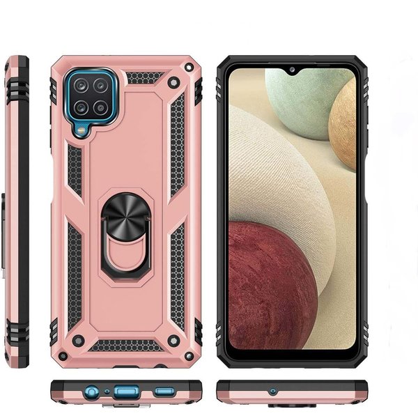 oTronica Hoesje Geschikt Voor Samsung Galaxy A12 5G Hoesje Armor Anti-shock Backcover Rose Goud - Galaxy A12 5G - A12 5G Backcover kickstand Ring houder cover TPU backcover oTronica