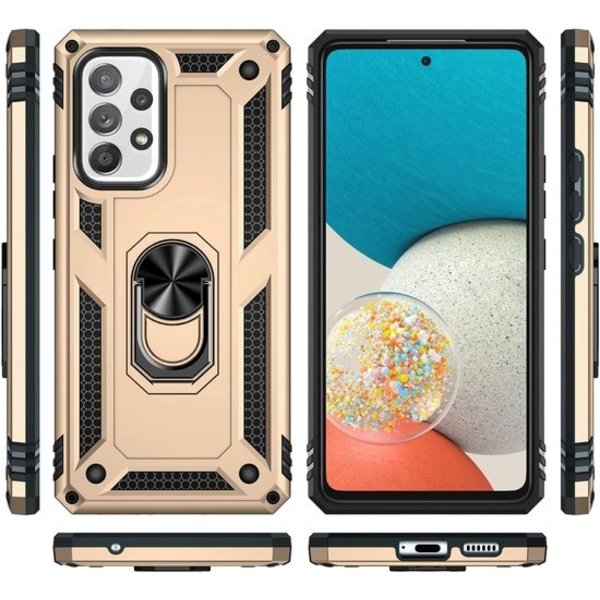 oTronica Geschikt Voor Samsung Galaxy A53 5G Hoesje Armor Anti-shock Backcover Goud - Galaxy A53 5G - A53 5G Backcover kickstand Ring houder cover TPU backcover oTronica