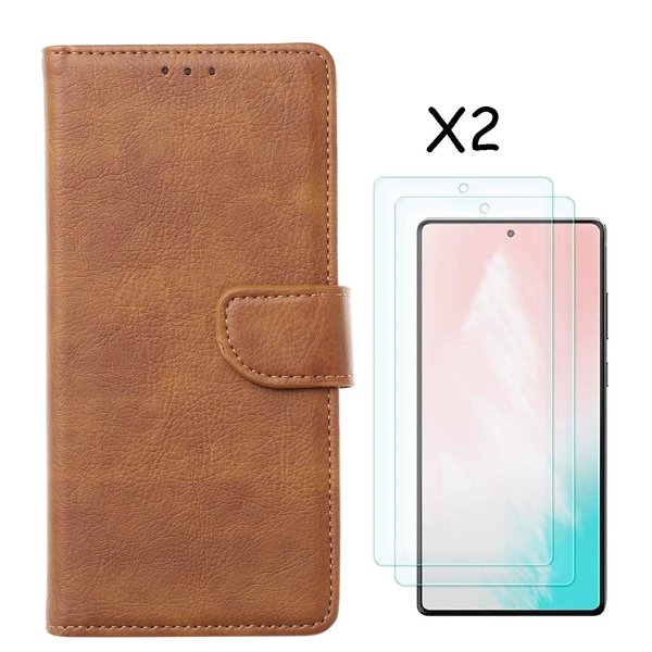 Ntech Hoesje Geschikt Voor Samsung Galaxy S20 FE 2022 hoesje bookcase Bruin - Galaxy S20 FE bookcase wallet case portemonnee hoesje - Hoesje Geschikt Voor Samsung Galaxy S20 Fe 2022 screenprotector / 2X tempered glass