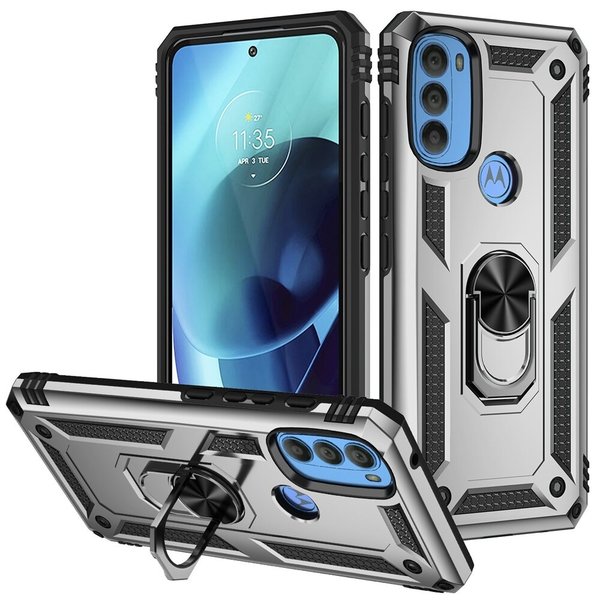 oTronica Geschikt voor Motorola G71 5G Ring Hoesje Armor Anti-shock Backcover Zilver -  Geschikt voor Motorola G71 5G Geschikt voor Motorola G71 5G Backcover kickstand Ring houder cover TPU backcover oTronica