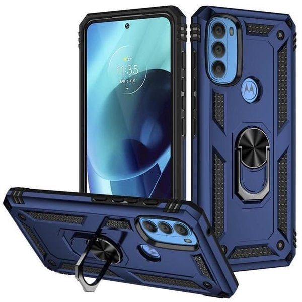 oTronica Geschikt voor Motorola G71 5G Ring Hoesje Armor Anti-shock Backcover Blauw -  Geschikt voor Motorola G71 5G Geschikt voor Motorola G71 5G Backcover kickstand Ring houder cover TPU backcover oTronica