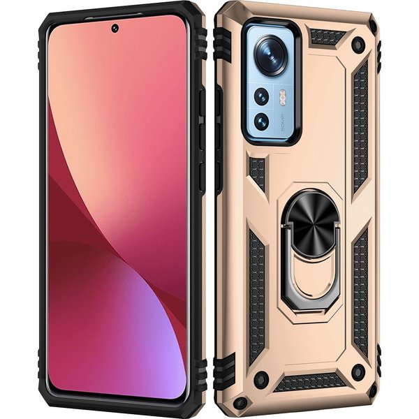 oTronica Geschikt voor Xiaomi Redmi 12X Ring Hoesje Armor Anti-shock Backcover Goud -  Geschikt voor Xiaomi Redmi 12X - Redmi 12X Backcover kickstand Ring houder cover TPU backcover oTronica