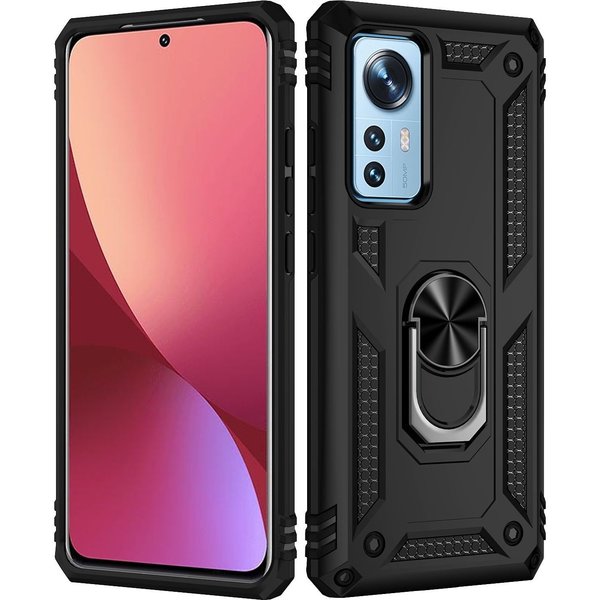 oTronica Geschikt voor Xiaomi Redmi 12X Ring Hoesje Armor Anti-shock Backcover Zwart -  Geschikt voor Xiaomi Redmi 12X - Redmi 12X Backcover kickstand Ring houder cover TPU backcover oTronica