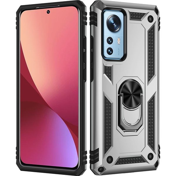 oTronica Geschikt voor Xiaomi Redmi 12X Ring Hoesje Armor Anti-shock Backcover Zilver -  Geschikt voor Xiaomi Redmi 12X - Redmi 12X Backcover kickstand Ring houder cover TPU backcover oTronica