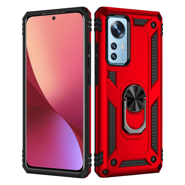 oTronica Geschikt voor Xiaomi Redmi 12X Ring Hoesje Armor Anti-shock Backcover Rood -  Geschikt voor Xiaomi Redmi 12X - Redmi 12X Backcover kickstand Ring houder cover TPU backcover oTronica