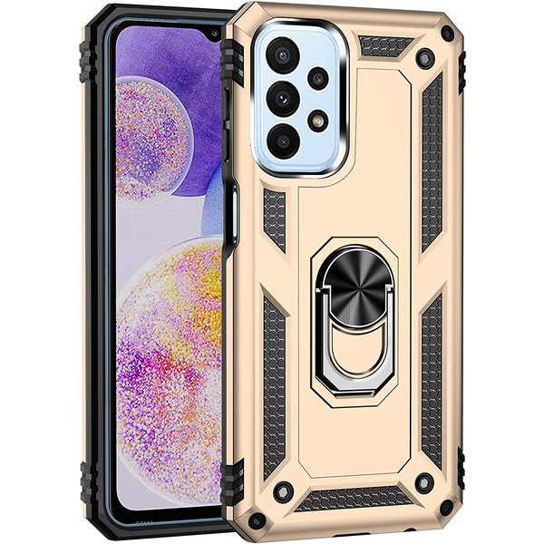 oTronica Hoesje Geschikt Voor Samsung Galaxy A23 5G Hoesje Armor Anti-shock Backcover Goud - Galaxy A23 4G- A23 5G Backcover kickstand Ring houder cover TPU backcover oTronica