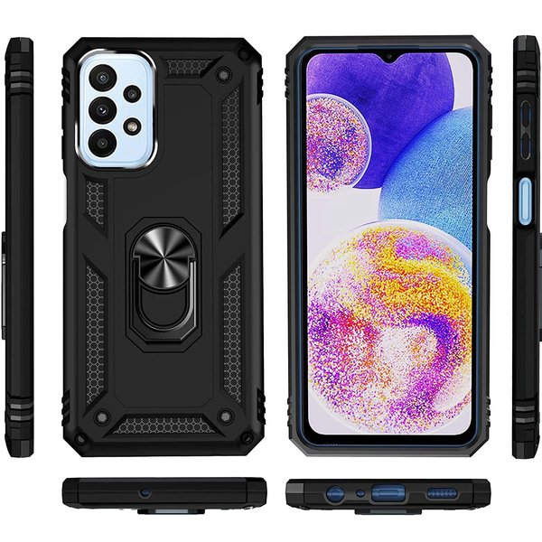 oTronica Hoesje Geschikt Voor Samsung Galaxy A23 5G Hoesje Armor Anti-shock Backcover Zwart - Galaxy A23 4G- A23 5G Backcover kickstand Ring houder cover TPU backcover oTronica