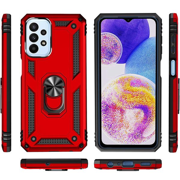 oTronica Hoesje Geschikt Voor Samsung Galaxy A23 5G Hoesje Armor Anti-shock Backcover Rood - Galaxy A23 4G - A23 5G Backcover kickstand Ring houder cover TPU backcover oTronica