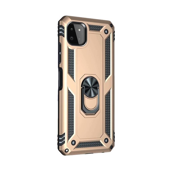 oTronica Hoesje Geschikt Voor Samsung Galaxy A22 5G Hoesje Armor Anti-shock Backcover Goud - Galaxy A22 5G - A22 5G Backcover kickstand Ring houder cover TPU backcover oTronica