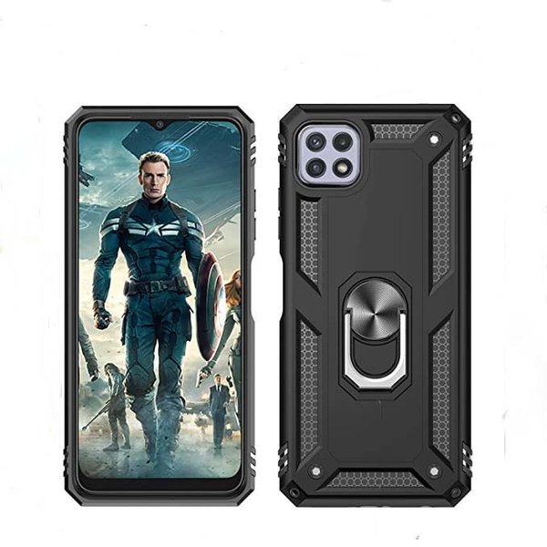 oTronica Hoesje Geschikt Voor Samsung Galaxy A22 5G Hoesje Armor Anti-shock Backcover Zwart - Galaxy A22 5G - A22 5G Backcover kickstand Ring houder cover TPU backcover oTronica