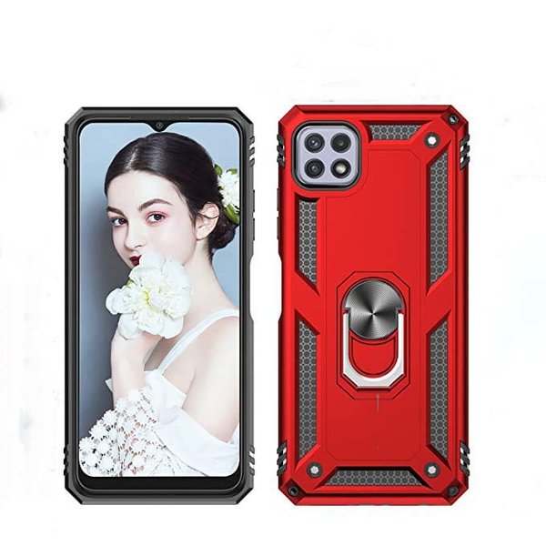 oTronica Hoesje Geschikt Voor Samsung Galaxy A22 5G Hoesje Armor Anti-shock Backcover Rood - Galaxy A22 5G - A22 5G Backcover kickstand Ring houder cover TPU backcover oTronica