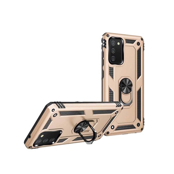 oTronica Hoesje Geschikt Voor Samsung Galaxy A02s Hoesje Armor Anti-shock Backcover Goud - Galaxy A02s - A02s Backcover kickstand Ring houder cover TPU backcover oTronica